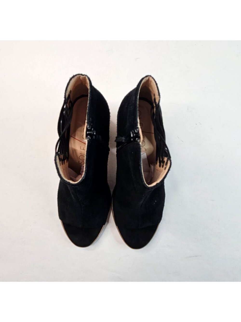 Sole Society Peep Toe Boots Suede Black Boho Western Block Heel Ankle Boots 7.5 - Picture 2 of 13